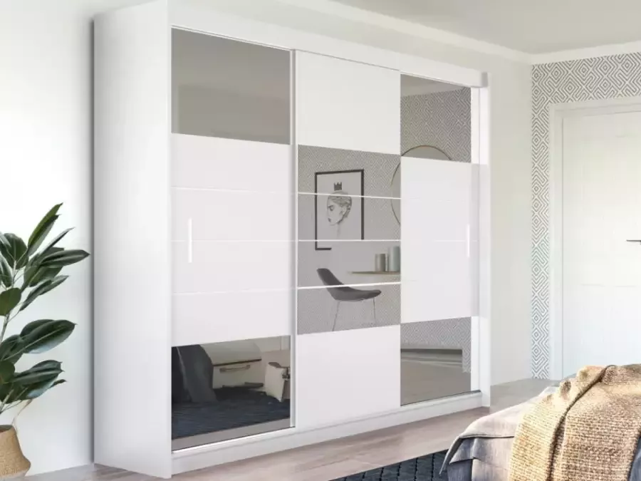 Kast met 2 schuifdeuren met spiegel L. 250 cm Wit ROVINJA L 250 cm x H 215 cm x D 61 cm