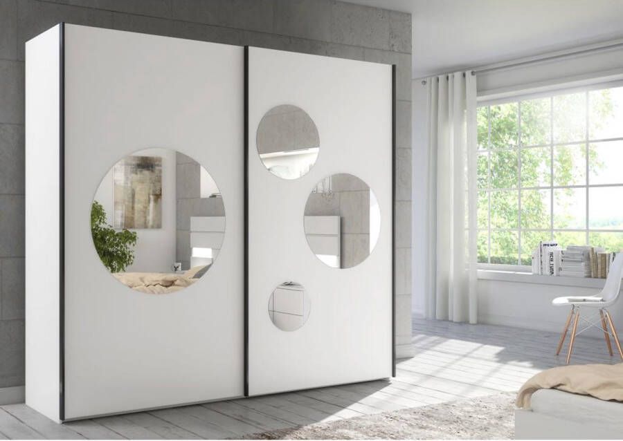 Kast met 2 schuifdeuren Met spiegel L218 cm Wit FISULIO L 218.6 cm x H 205.6 cm x D 62.1 cm