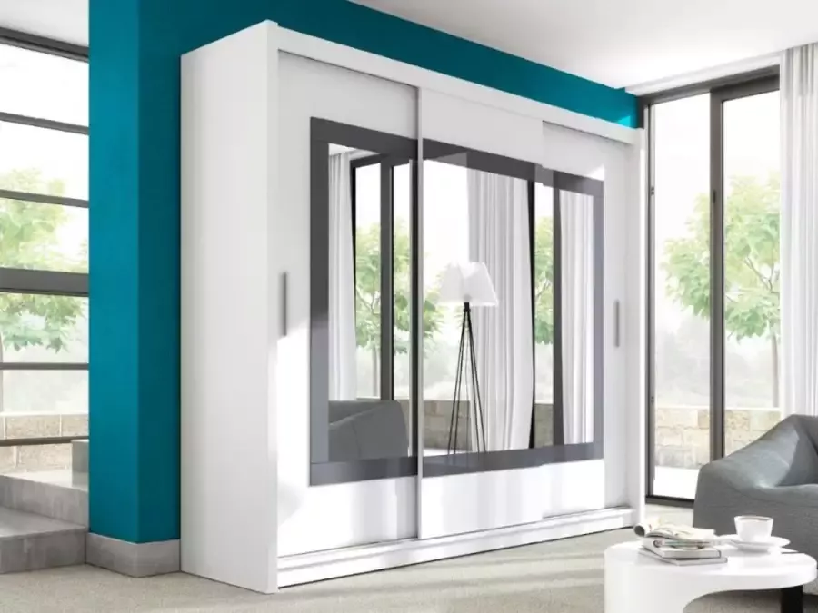 Vente-unique Kast met 3 schuifdeuren met spiegel L. 250 cm wit AUTLAN L 250 cm x H 215 cm x D 61 cm - Foto 3
