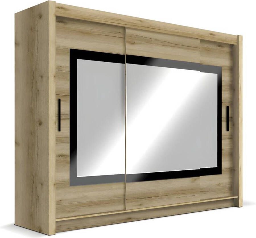 Kast met 3 schuifdeuren Met spiegel L250 cm naturel AUTLAN L 250 cm x H 215 cm x D 61 cm