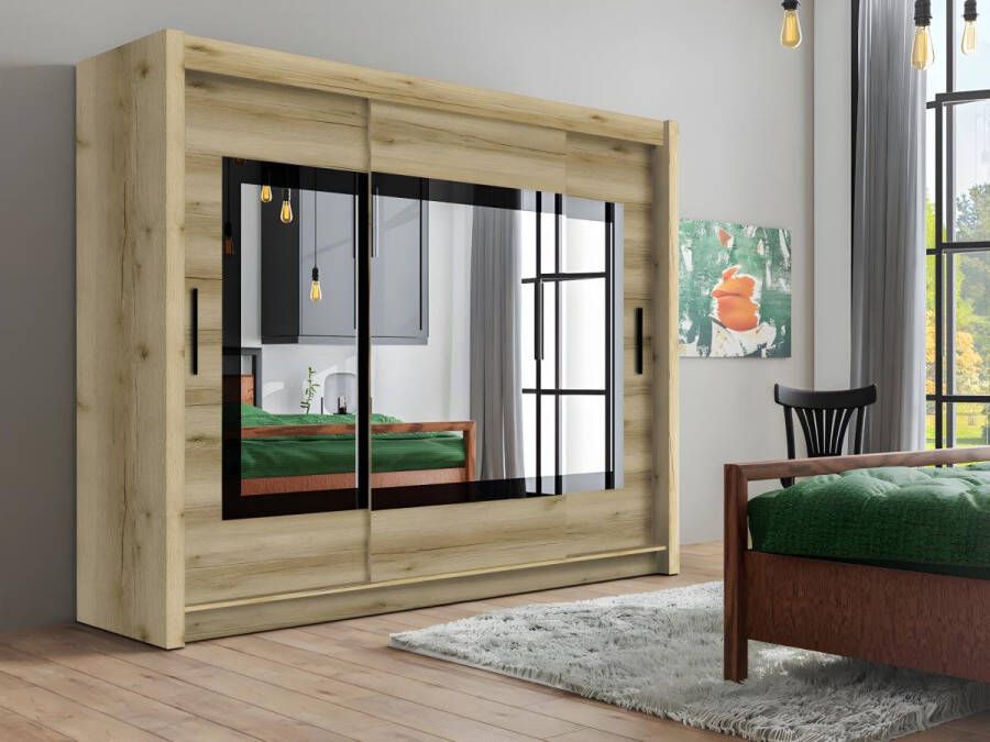 Kast met 3 schuifdeuren Met spiegel L250 cm naturel AUTLAN L 250 cm x H 215 cm x D 61 cm
