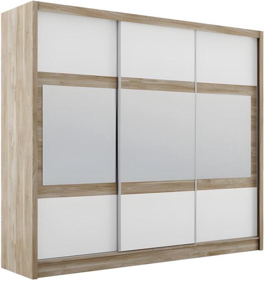 Vente-unique Kast met 3 schuifdeuren Met spiegel L250 cm naturel en wit LEOVIA L 250 cm x H 215 cm x D 61 cm - Foto 2