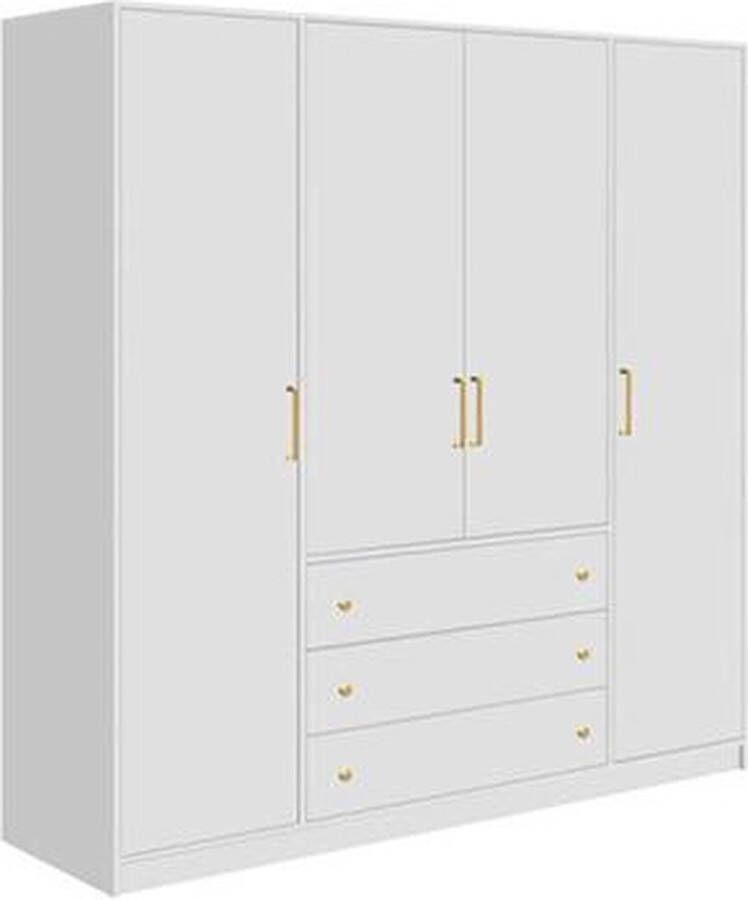 Vente-unique Kledingkast met 4 deuren en 3 laden L196 cm Wit LIZANDRO L 196 cm x H 200 cm x D 58 cm