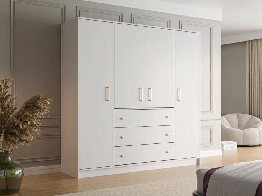 Vente-unique Kledingkast met 4 deuren en 3 laden L196 cm Wit LIZANDRO L 196 cm x H 200 cm x D 58 cm - Foto 2