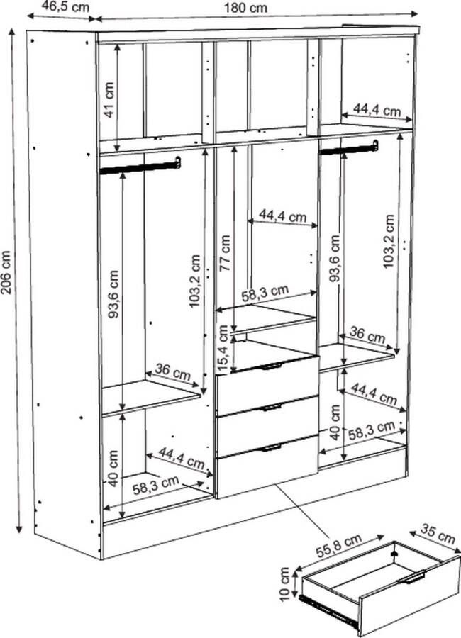 Vente-unique Kast met 6 deuren en 3 lades Met spiegel L180 cm wit ELORIO L 180 cm x H 206 cm x D 46.5 cm - Foto 3