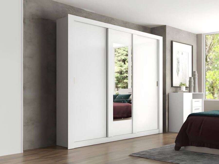 Kast met spiegel ROXANE 3 schuifdeuren L 220 cm Wit L 220 cm x H 219 cm x D 52 cm - Foto 2