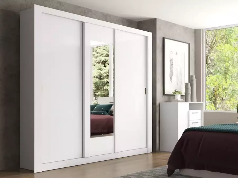 Kast met spiegel ROXANE 3 schuifdeuren L 220 cm Wit L 220 cm x H 219 cm x D 52 cm - Foto 3