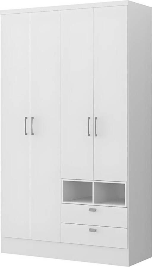 Vente-unique Kast ODILON 4 deuren en 2 laden L120 cm Wit L 120 cm x H 206 cm x D 46 cm - Foto 2