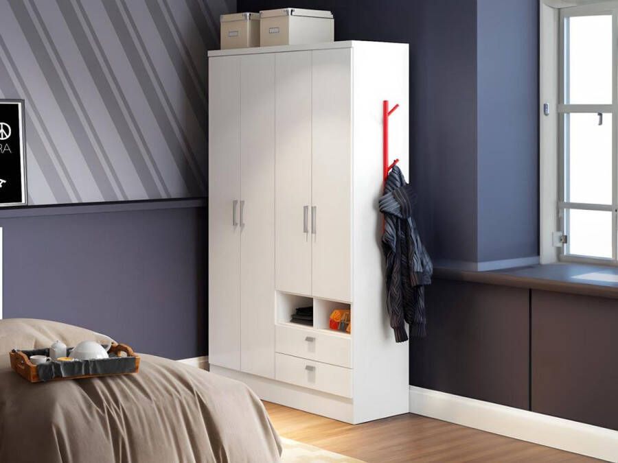 Vente-unique Kast ODILON 4 deuren en 2 laden L120 cm Wit L 120 cm x H 206 cm x D 46 cm