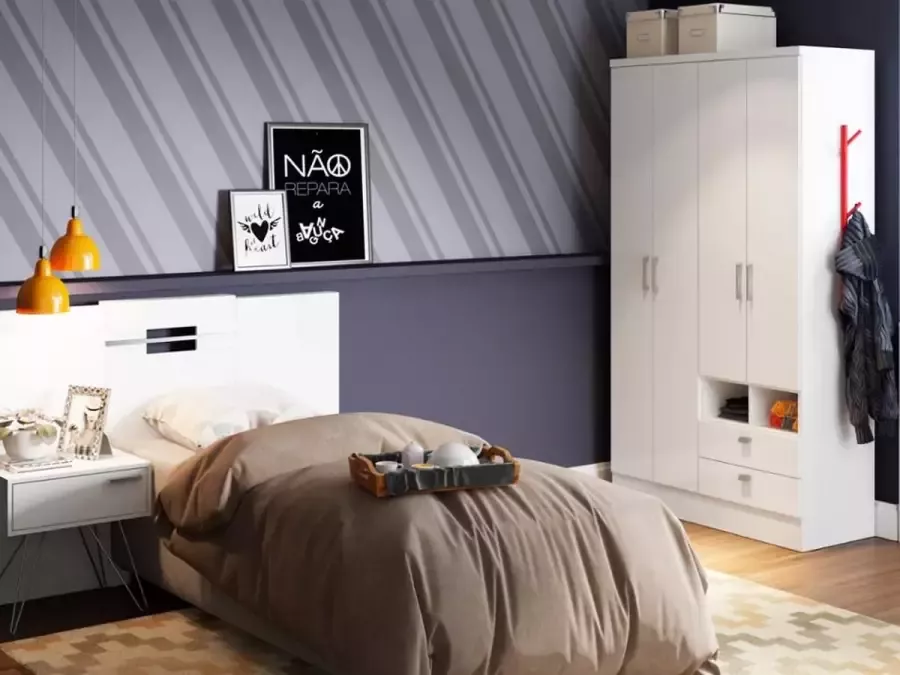 Vente-unique Kast ODILON 4 deuren en 2 laden L120 cm Wit L 120 cm x H 206 cm x D 46 cm - Foto 3