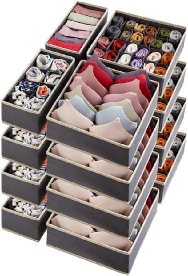 Kast Ondergoed Lade Organizer Divider 16 stuks stoffen opvouwbaar dressoir organizers en opbergbakken voor het opbergen van lingerie bh ondergoed Grijs