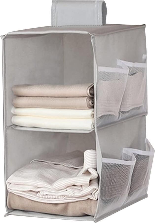 Kast organizer hangend kastorganizer kledingkast 2 vakken kledingkast organizer hangend met 6 netzijvakken opvouwbaar ruimtebesparend opbergsysteem voor kamer grijs