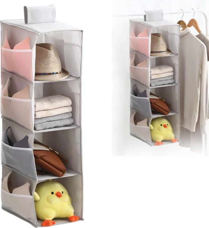 Kast-organizer hangend kledingrek 4 niveaus voor het ophangen van kleding 80 x 30 x 22 cm opbergkast wasmand smal stoffen kast hangrek kinderkamer