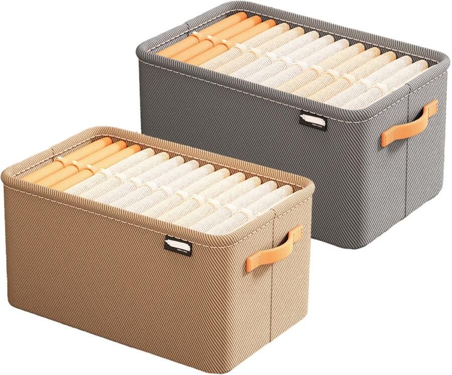 Kast Organizer Opbergmand Handgemaakt Niet-Geweven Stoffen Ideaal Voor Huisruimtes 1 Stuk Natuurlijk Ontwerp Kaki + Grijs