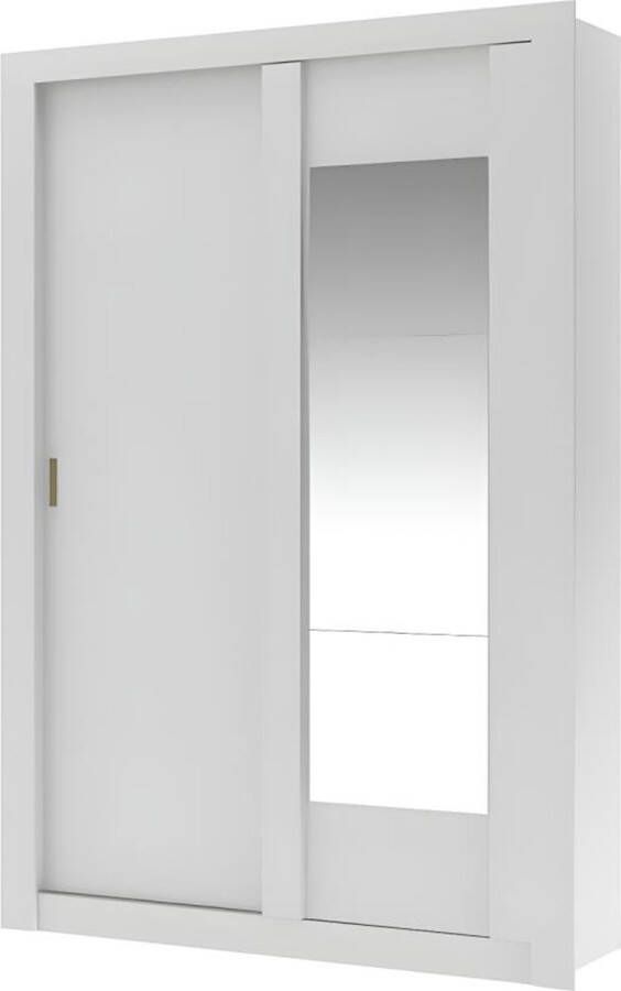 Kast PETTERI 2 schuifdeuren Met spiegel L152 cm Wit L 152.4 cm x H 219 cm x D 52 cm