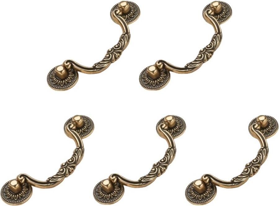 Kast Trekt Handvatten Vintage Gesneden 5 STKS Antieke Bronzen Trekken 5 Hole Centers Retro Lade Knoppen Textuur op Handvat voor Lade Dressoir Kast