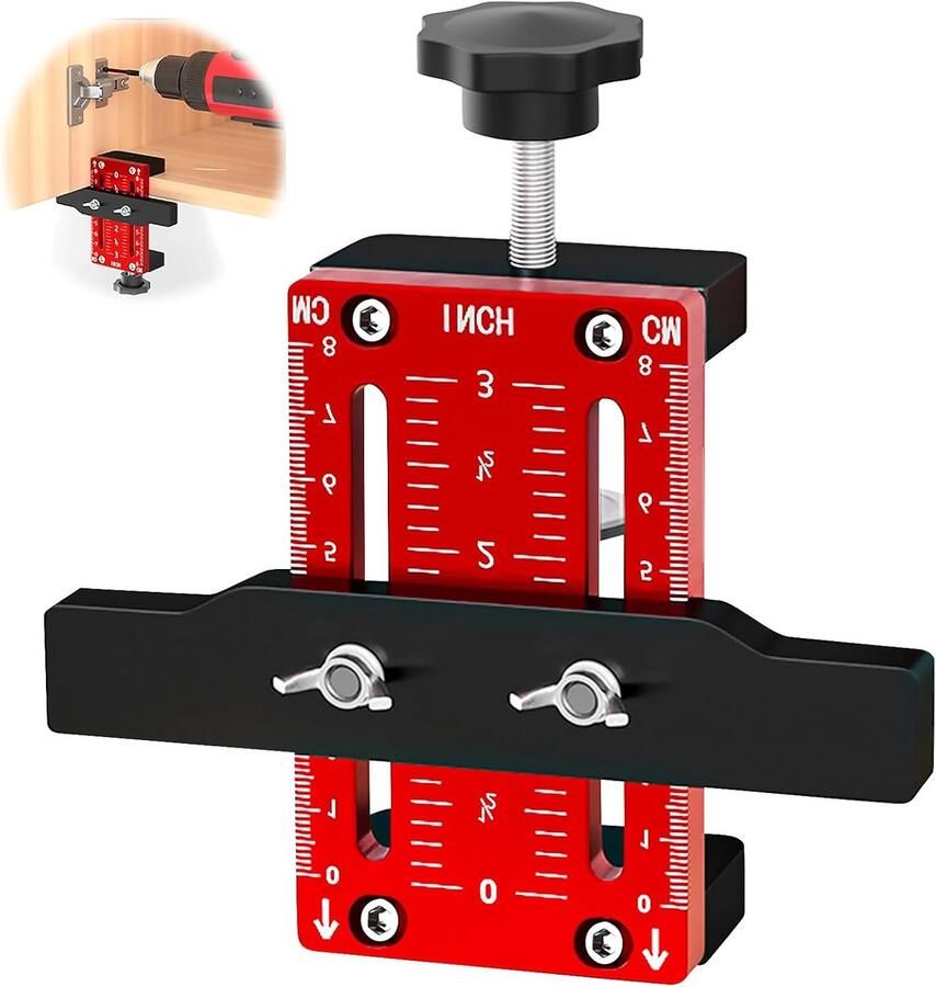 Kastdeurpositioneerder: 1 stuk verstelbare aluminium kastdeurinstallatie voor houtbewerking- verstelbare hoogte 0-60 mm- compact en draagbaar (rood)