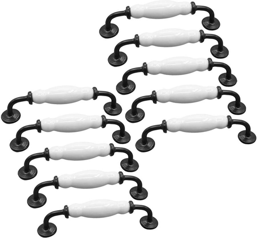 Kastgrepen en meubelknoppen vintage stijl 10 stuks wit zinklegering en keramiek