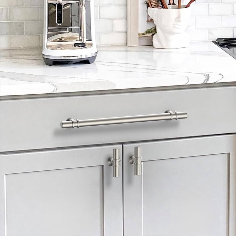 Kastgrepen geborsteld nikkel set van 10 geschikt voor keukenkasten synthetisch metaal