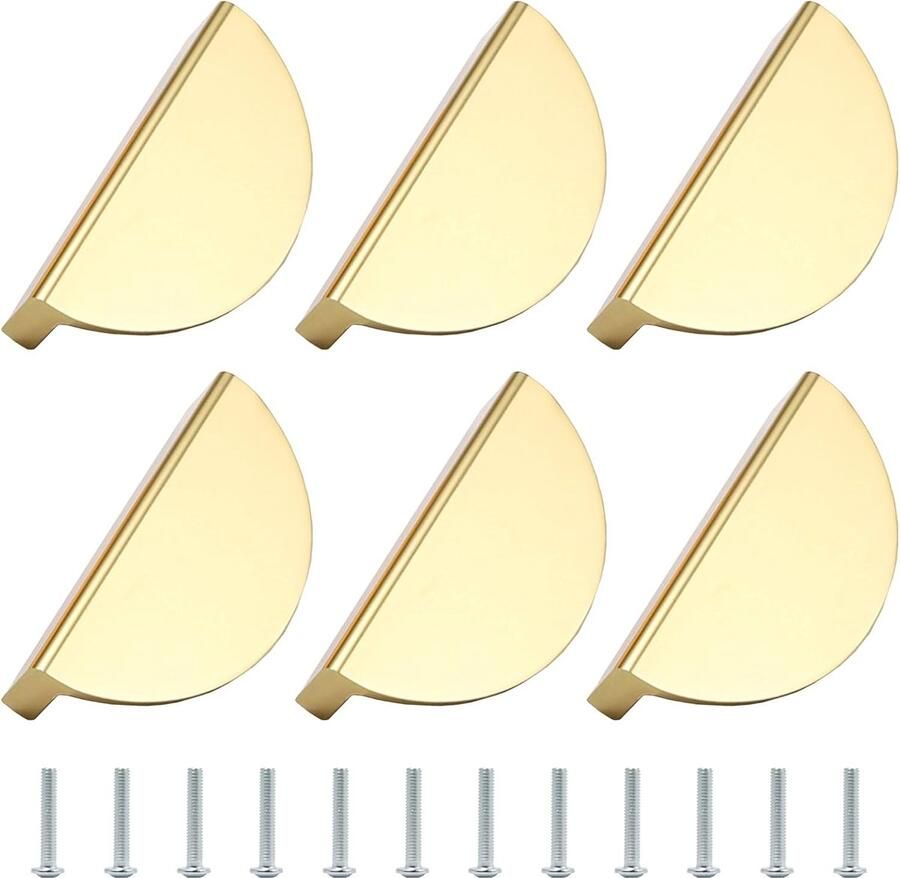 Kastgrepen Gouden Halve Maan Modern 6 Stuks Goud Aluminium 64 mm