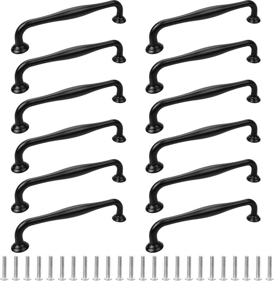 Kastgrepen ladegrepen booggreep van aluminiumlegering commode ladegrepen kledingkastgreep greep voor keuken slaapkamer en meubels 12 stuks 128 mm (zwart)