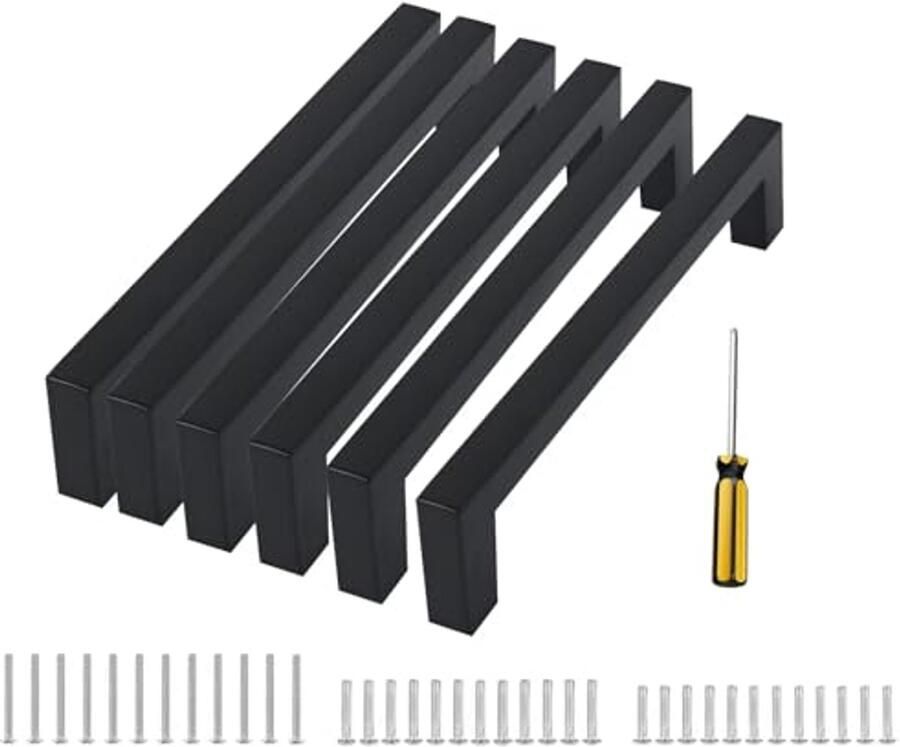 Kastgrepen Set van 6 14 cm Handgrepen voor Keukenkasten met Schroeven in Maten Zwart