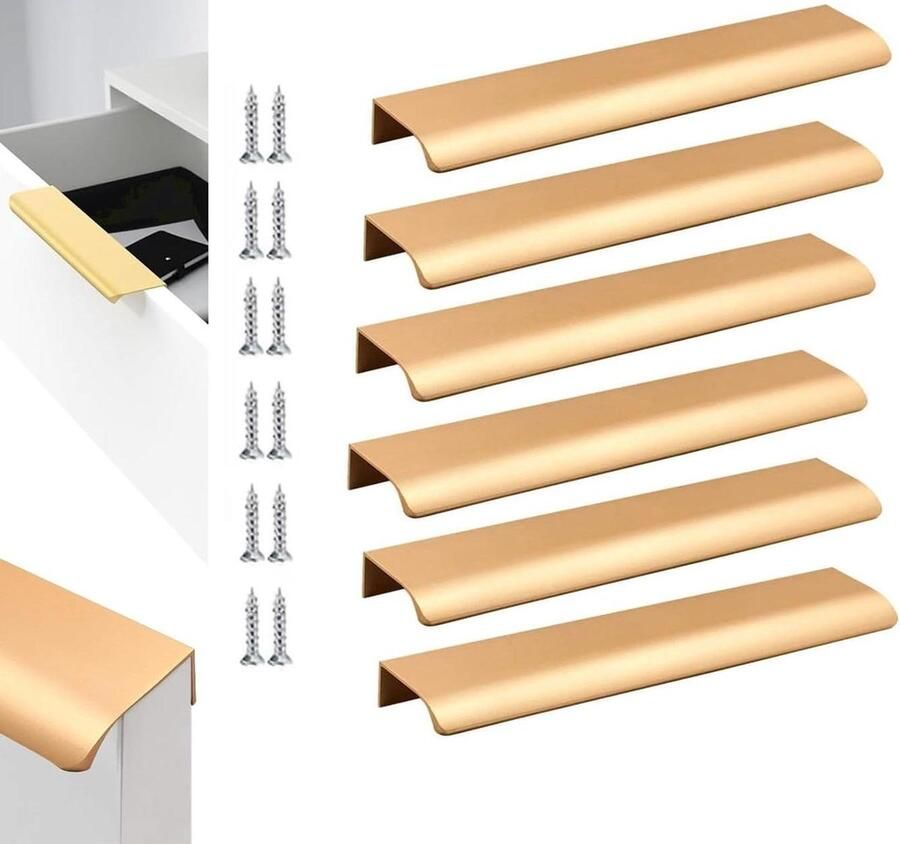Kastgrepen verborgen 128 mm set van 6 aluminium goud mat kledingkast keuken