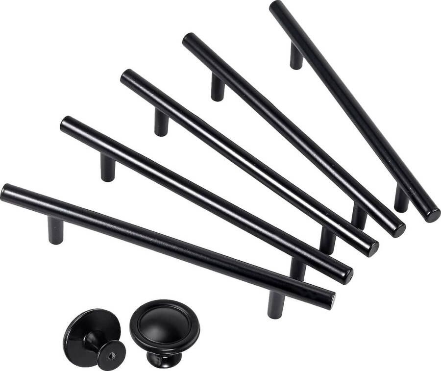Kastgrepen zwart lang 25 stuks handgrepen 187 x 29 mm stanggreep boorgatafstand 128 mm en 15 stuks ronde handgrepen keukengrepen voor kast lade