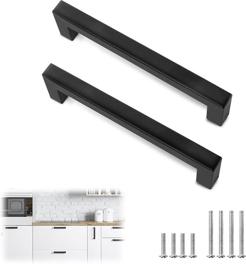 Kastgrepen zwart mat set van 2 roestvrij staal gatafstand 12 mm keukengrepen schroeven handgrepen keukenkasten deurgreep commode badkamermeubel ladegrepen