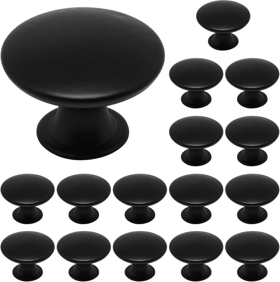 SNQ 16 stuks Kastgrepen Ronde Dressoirgrepen Keukenladegrepen Enkel gat Kastdeurgrepen Dressoirladegrepen Zwart