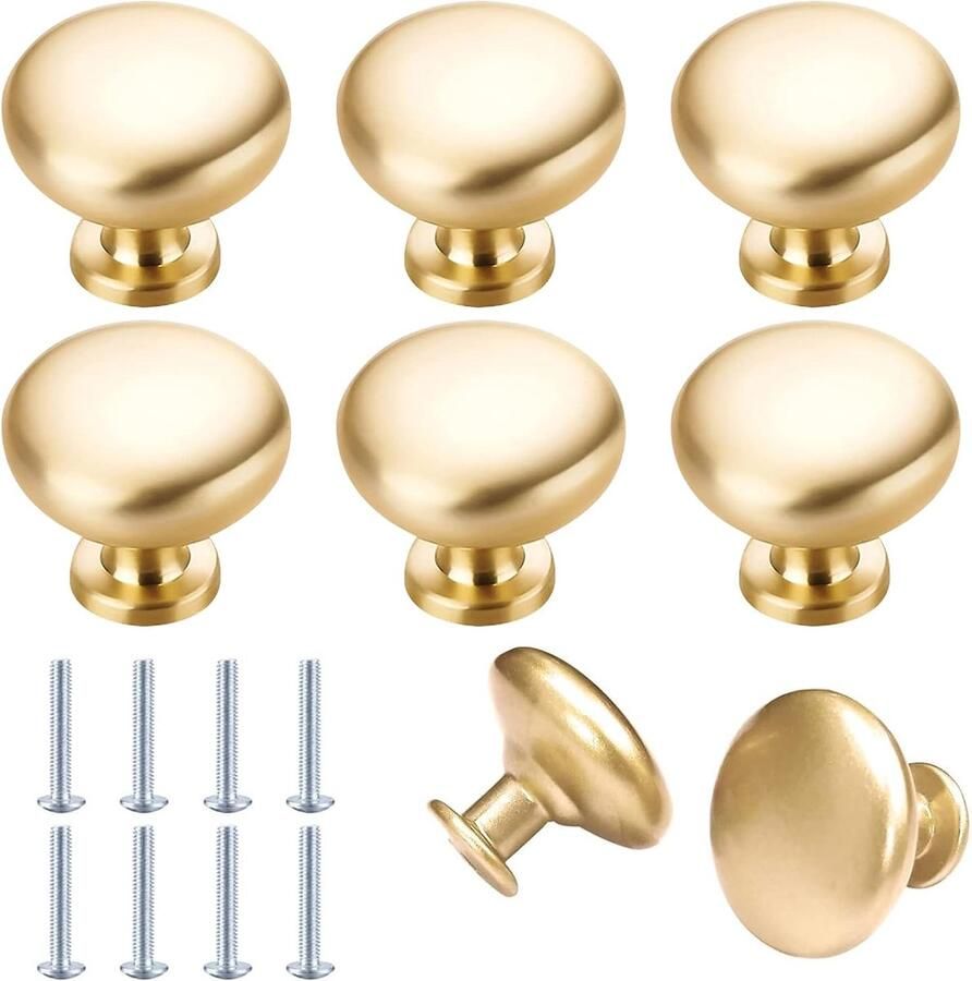 Kastknoppen 6 stuks meubelknoppen gouden messing meubelgrepen 29 x 25 mm ronde vintage ladeknoppen met schroeven voor keukenkasten kledingkast dressoir