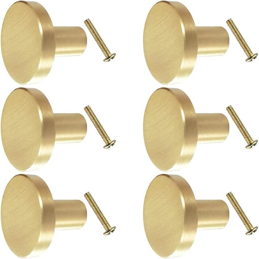 Kastknoppen 6 Stuks Meubelknoppen Messing Met schroeven Rond Kastknopjes Handgreep Meubelgreep Metalen knop Schuifdeur Vintage Meubelhandvat Deurgreep Meubelbeslag Deurknopjes Deurknoppen voor kasten Ø25mm Goud