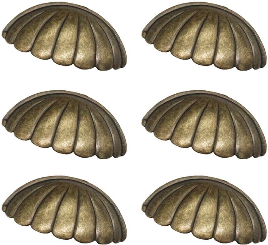 Kastknoppen 6 Stuks Meubelknoppen Zinklegering Met schroeven Kastknopjes Handgreep Meubelgreep Metalen knop Vintage Meubelhandvat Deurgreep Schelpgrepen Deurknopjes Deurknoppen voor kasten Voor thuis 76*32 mm Brons