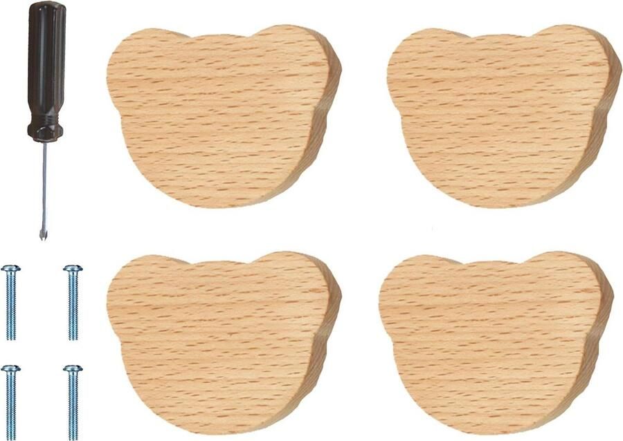 Kastknoppen beer dieren houten design lade-handgrepen set van 4 voor huis keuken slaapkamer kledingkast