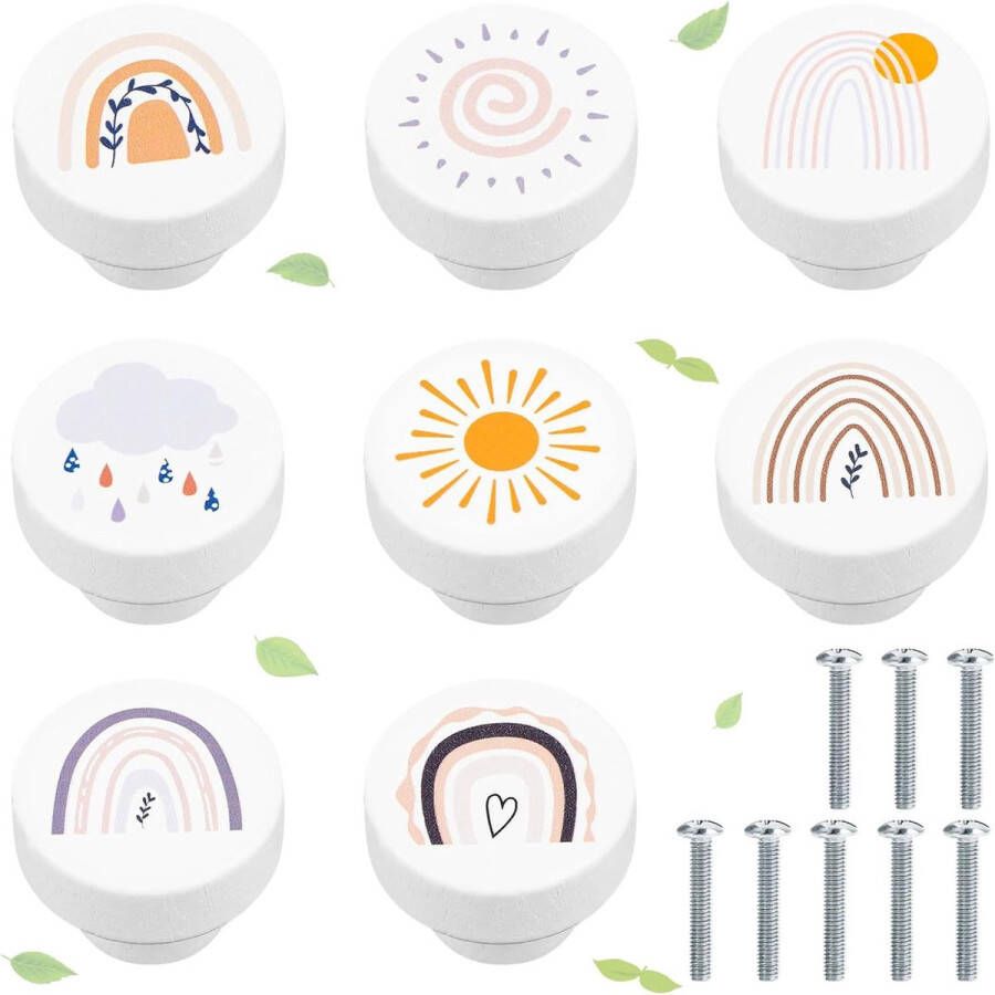 Kastknoppen hout voor kinderkamer ronde meubelknoppen met schroeven knop voor kinderkast meubelknop voor laden kast commode (8 stuks regenboog)