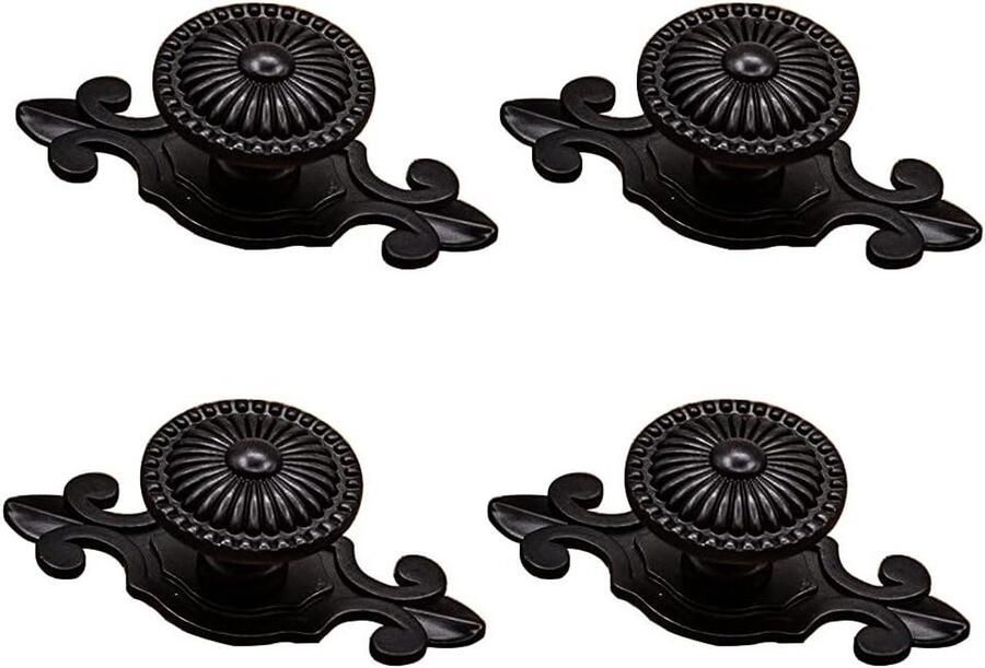 Kastknoppen in vintage stijl Set van 4 stuks Meubelknoppen en kastgrepen Deurknoppen in zwart Kast- en ladeknoppen Inclusief schroeven Geschikt voor keukenlades