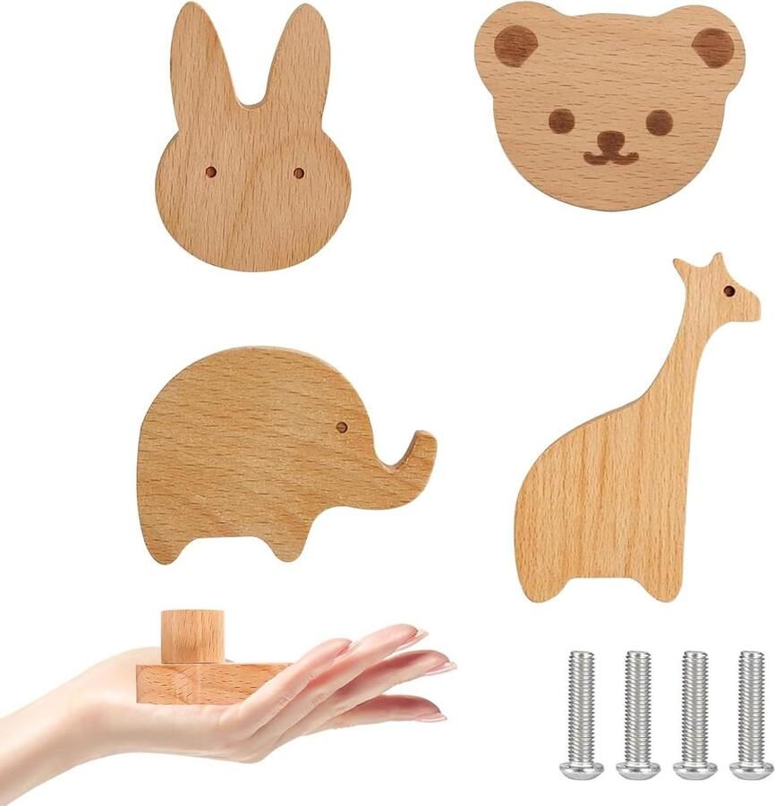 Kastknoppen kinderen hout schattig design kinderkamer meubelknoppen dieren 4 stuks kastknoppen kinderkamer