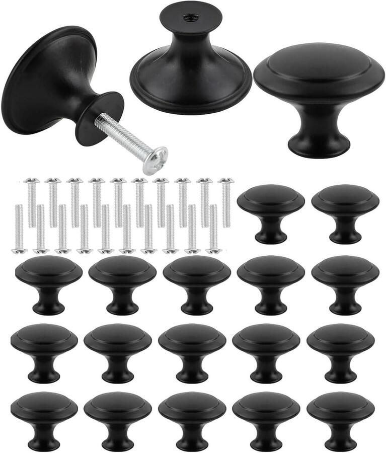 Kastknoppen met schroeven 20 stuks ronde zwarte legering knoppen 30 mm Roestvrij stalen knoppen voor keukenmeubels