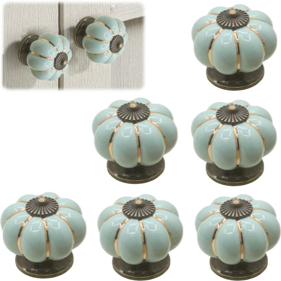 Kastknoppen- meubelknop- deurknopjes- Pompoenkastknop Vintage keramiek met schroeven Pompoenkastknop Deurknop Keukenkast Lade Dressoir Kast Handvat (6-pack Hemelsblauw 4*4*4)