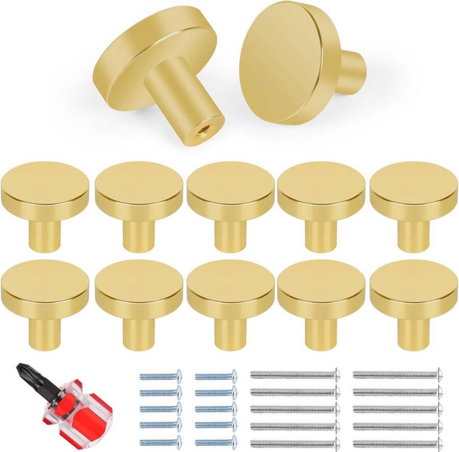 Kastknoppen set van 10 gouden meubelknoppen metalen ladeknoppen deurknoppen moderne ronde knop voor kast ladeknoppen met twee soorten schroeven