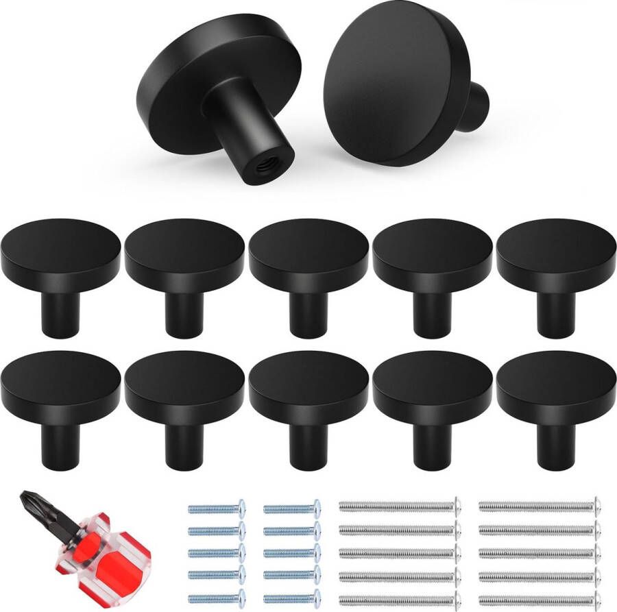 Kastknoppen set van 10 meubelknoppen zwarte metalen ladeknoppen deurknoppen moderne ronde knop voor kast ladeknoppen met twee soorten schroeven