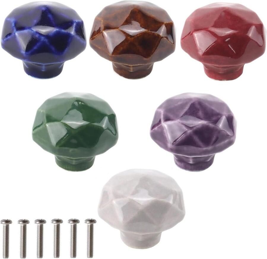 Kastknoppen vintage set van 6 kleurrijke keramische meubelknoppen voor kasten kledingkast ladeknoppen en deurknoppen inclusief schroeven kastknoppen kinderkamer