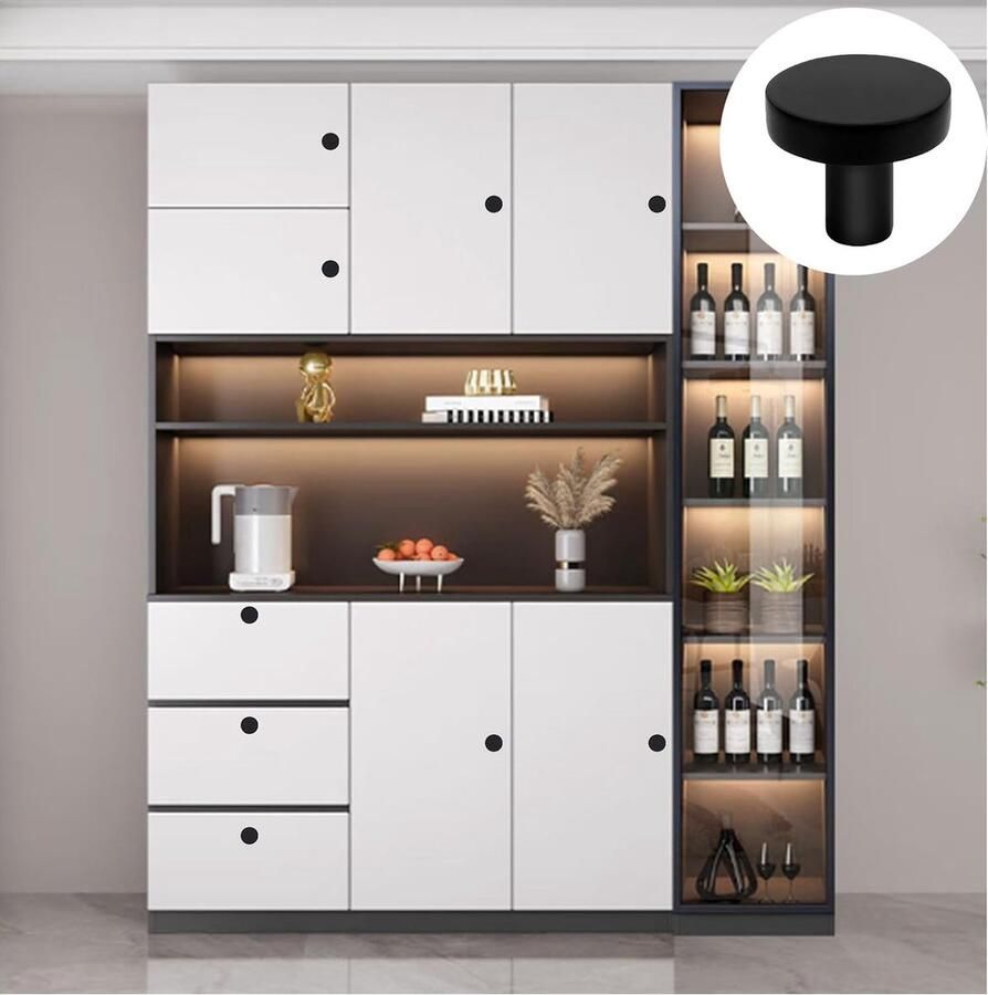 Kastknoppen zwart 6 stuks meubelknoppen zwart roestvrij staal voor keukenkasten ronde deurgrepen ladegrepen voor kast kledingkast