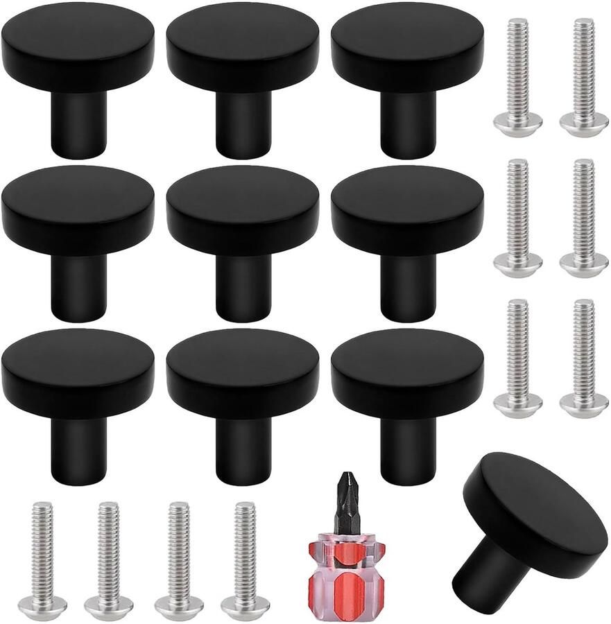 Kastknoppen zwart Deurnoppen 10 stuks Mat zwart Roestvrij staal 30 mm