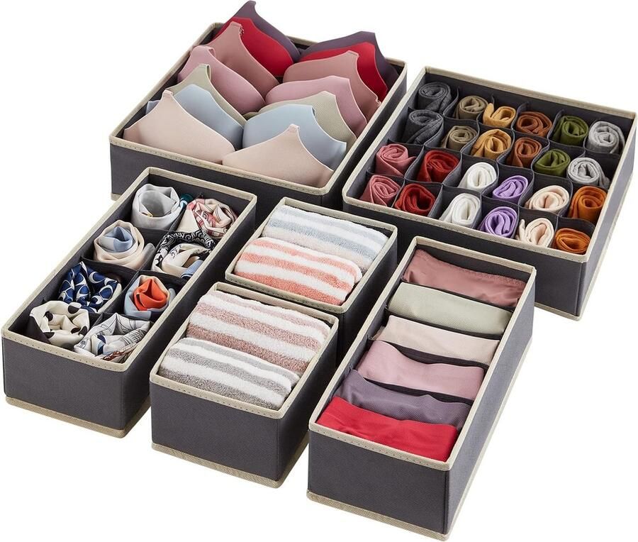 Kastlade-organizer voor ondergoed 6-delig opvouwbare ladekast-organizer en opbergcontainer voor het opbergen van lingerie bh's ondergoed grijs