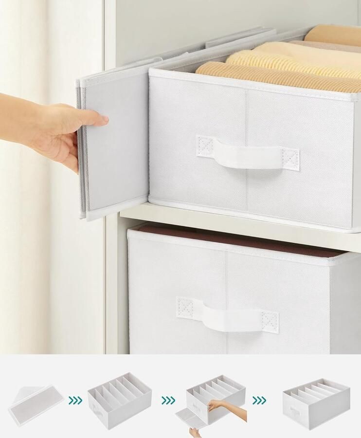 Set van 2 lade-organizers 6-vaks kastorganisatoren opvouwbare kledingorganizers 42 x 30 x 17 cm voor broeken kleding klassiek wit
