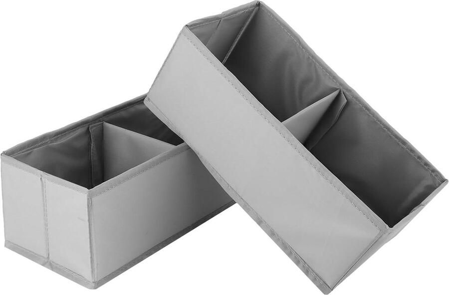 Kastorganizer kledingkast opbergdoos stof grijs 2 vakken kleine maat stapelbaar 28 x 13 x 10 cm voor sokken en ondergoed