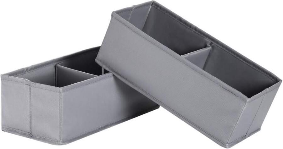 Kastorganizer kledingkast opbergdoos stof grijs 2 vakken kleine maat stapelbaar 28 x 13 x 10 cm voor sokken en ondergoed