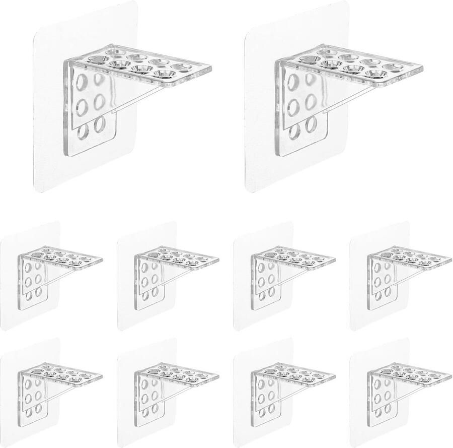 Kastplandragers 10 Stuks Plankendrager Zelfklevende Kastplankdragers Zelfklevende haken Schap drager Inlegplankhouders Zonder boren Voor glashouders kasten planken inlegplanken kledingkast 7*7cm Transparant