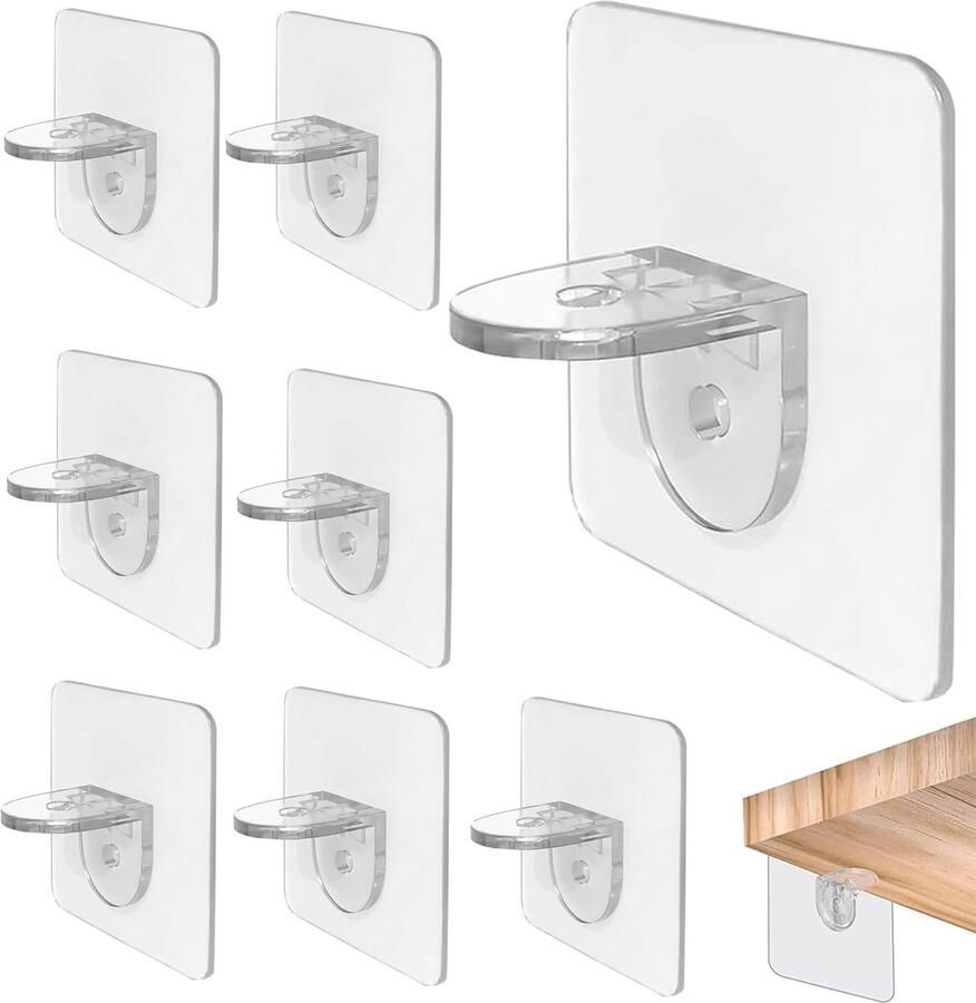 Kastplandragers Plankendrager 10 stuks Zelfklevende Kastplankdragers Transparant Zelfklevende haken Schap drager inlegplankhouders zonder boren voor glashouders kasten planken inlegplanken kledingkast